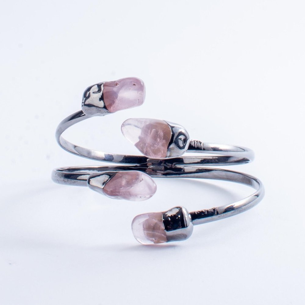 Rose Quartz, Polished Crystal, Layered Bangle